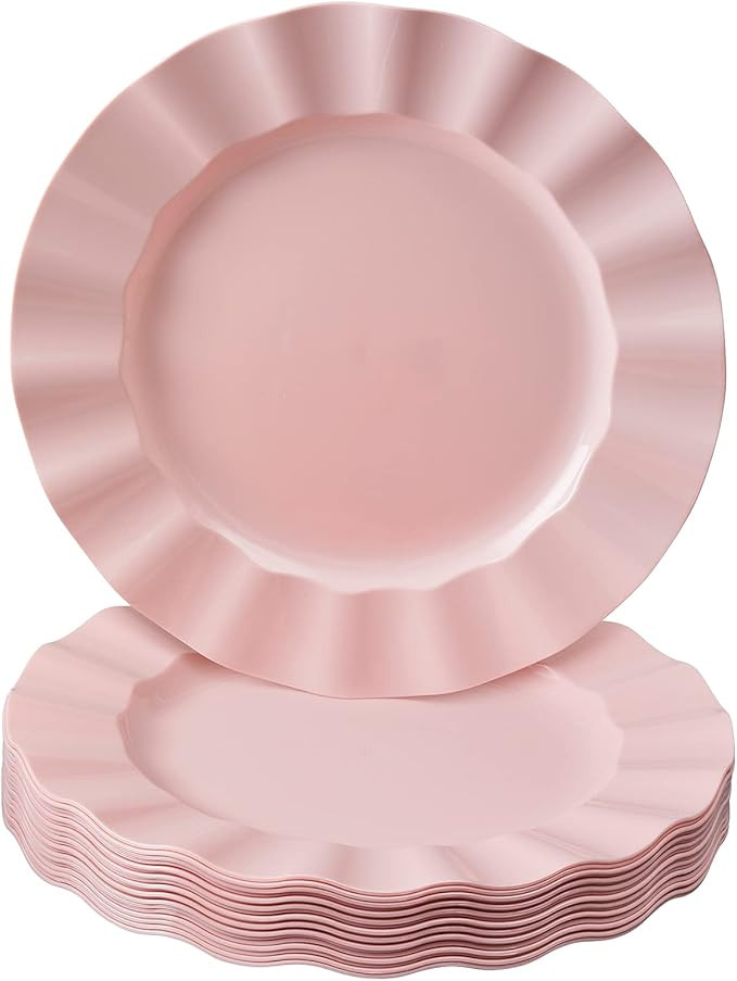 Elegant Plastic Plates for Party with Scalloped Rim (10 PC), Disposable Heavy-Duty Dinner Plates ... | Amazon (US)