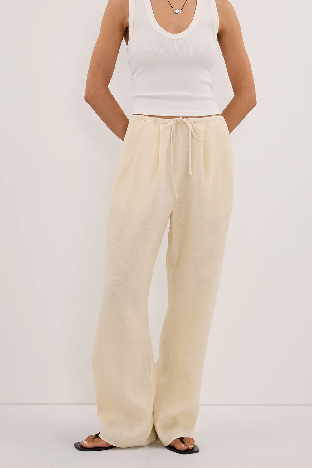 CARLA STRAW DRAWSTRING LINEN PANT | DISSH