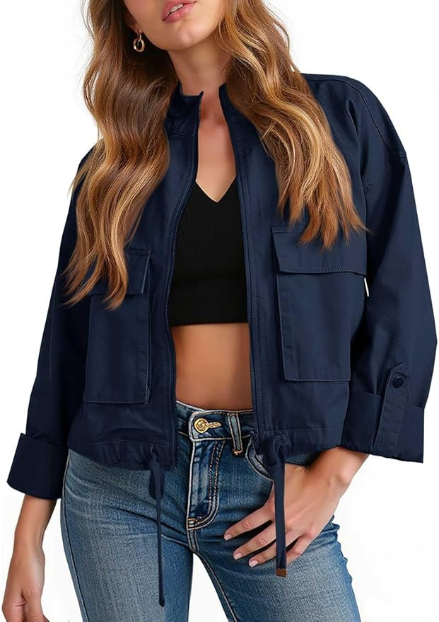Tankaneo Women Casual Cropped Jackets Zip Up Lightweight Military Safari Short Utility Coat with ... | Amazon (US)