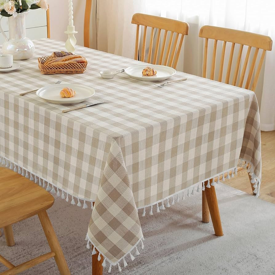 JIALE Checkered Table Cloth Square Cotton Linen Fabric Gingham Tablecloth with Tassel Washable Wr... | Amazon (US)