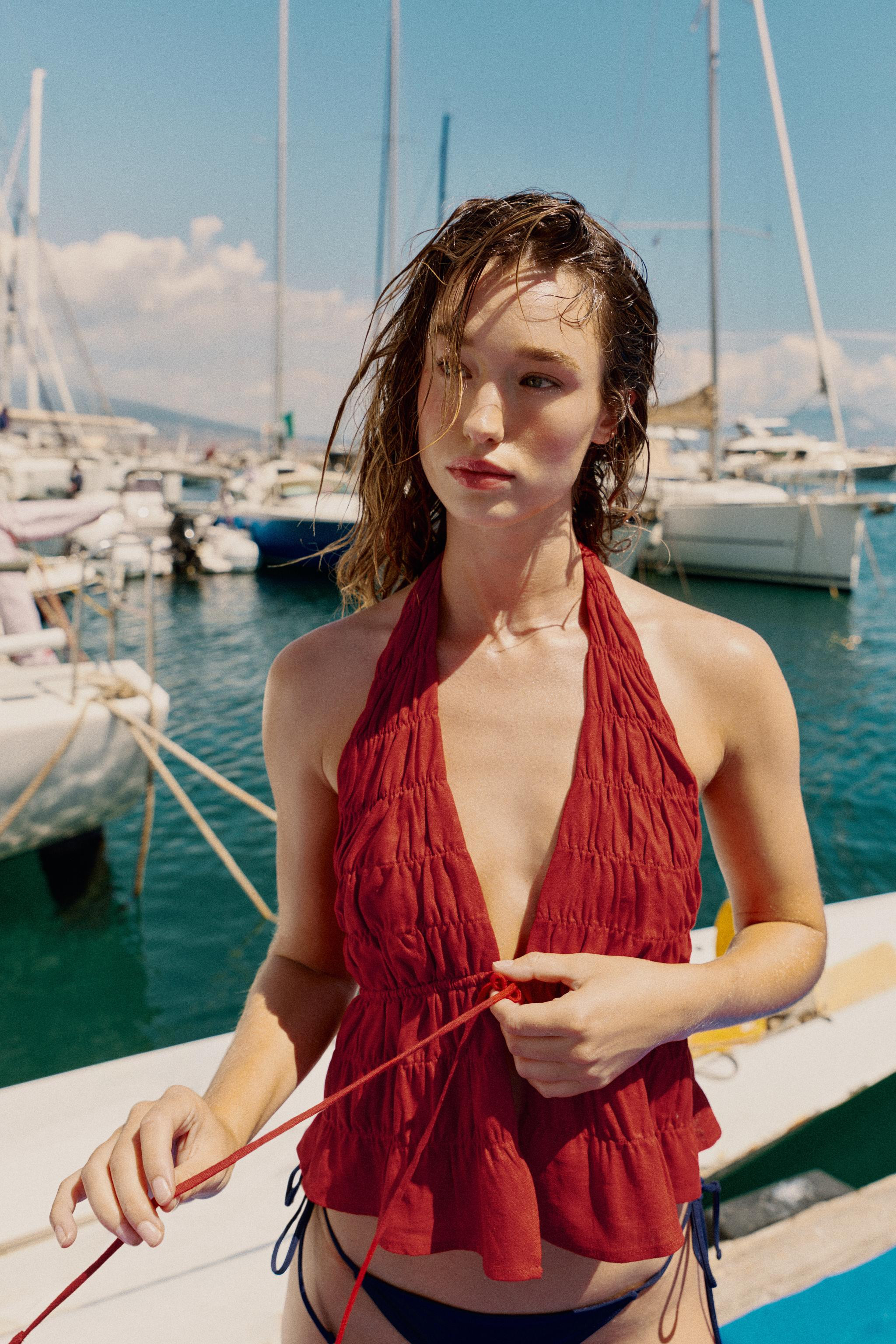 LINEN RUCHED HALTER TOP | Zara US