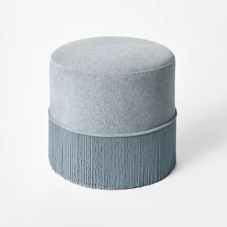 Upholstered Drum Ottoman with Fringe Light Blue - Threshold™ designed with Studio McGee | Target