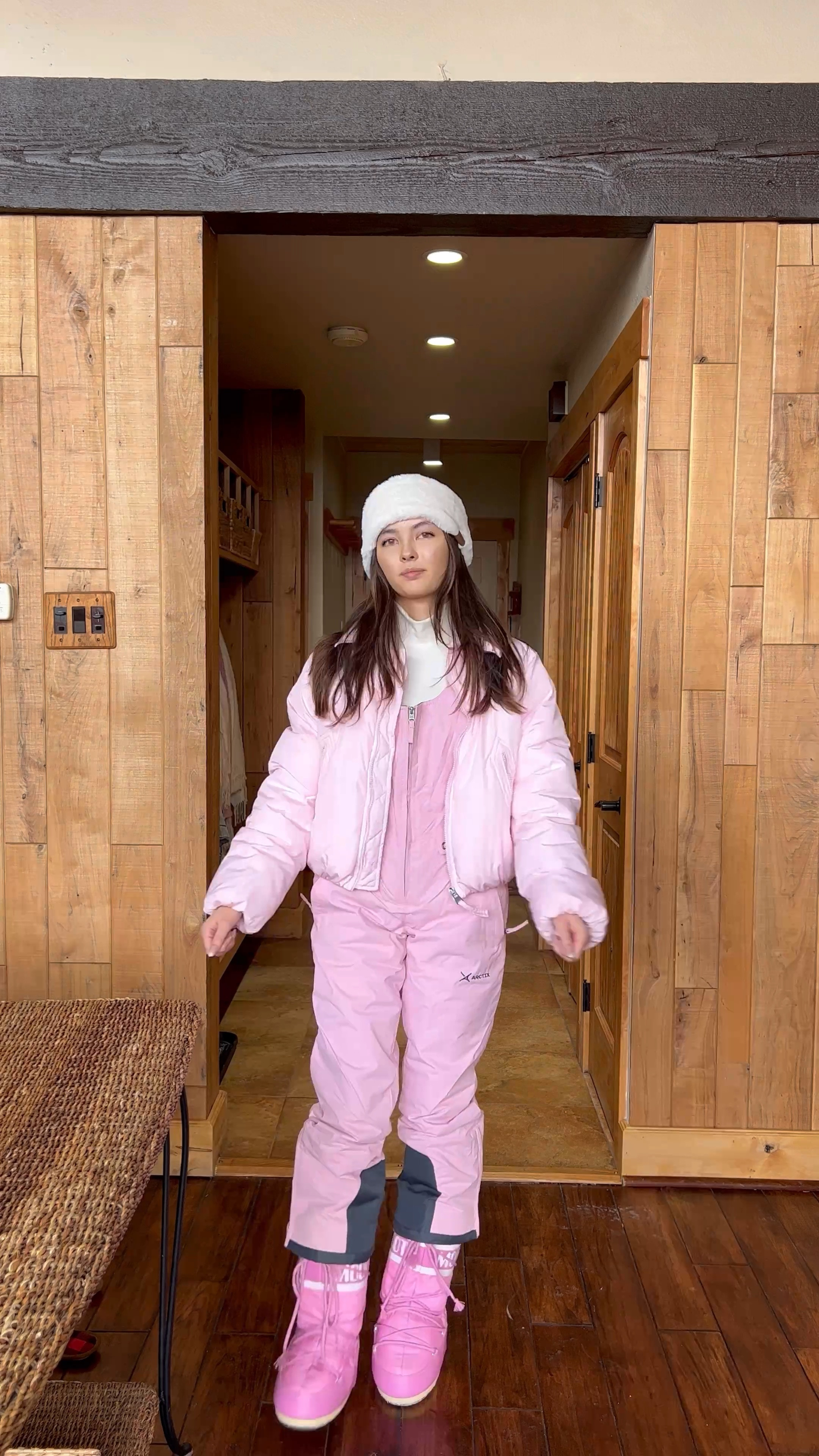 pink snow suit outfit