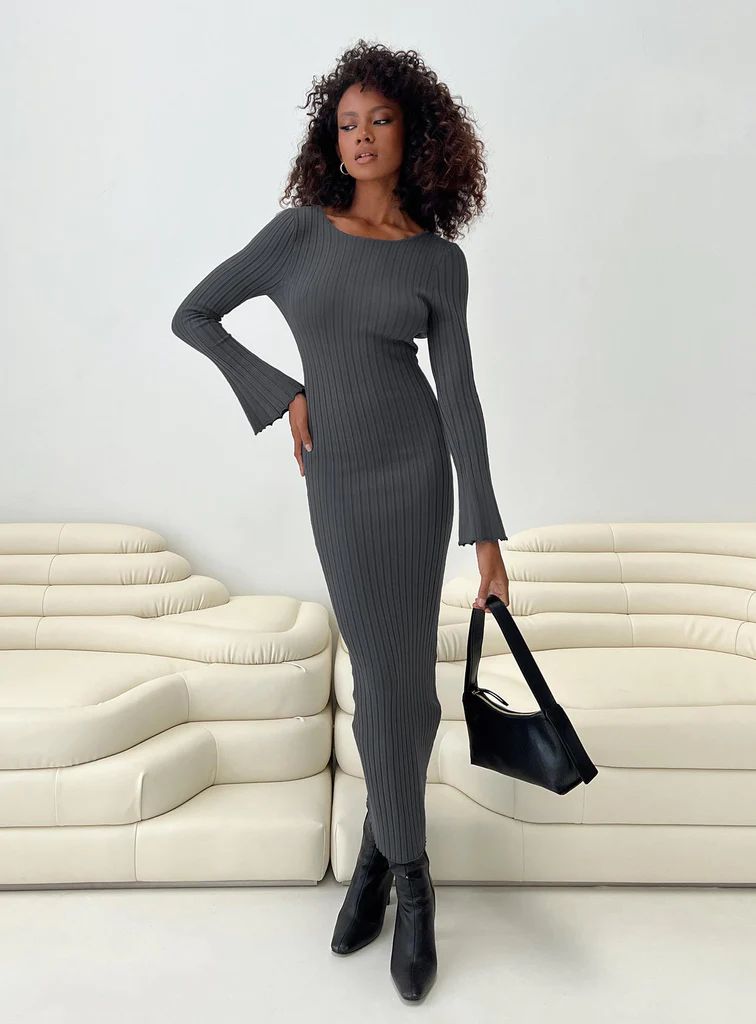 Heleni Long Sleeve Maxi Dress Grey | Princess Polly US