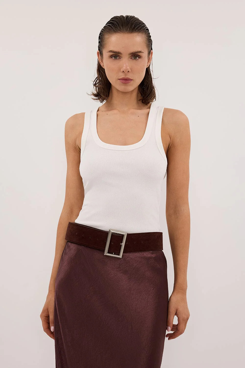 CLARA OFF WHITE SCOOP NECK TANK TOP | DISSH