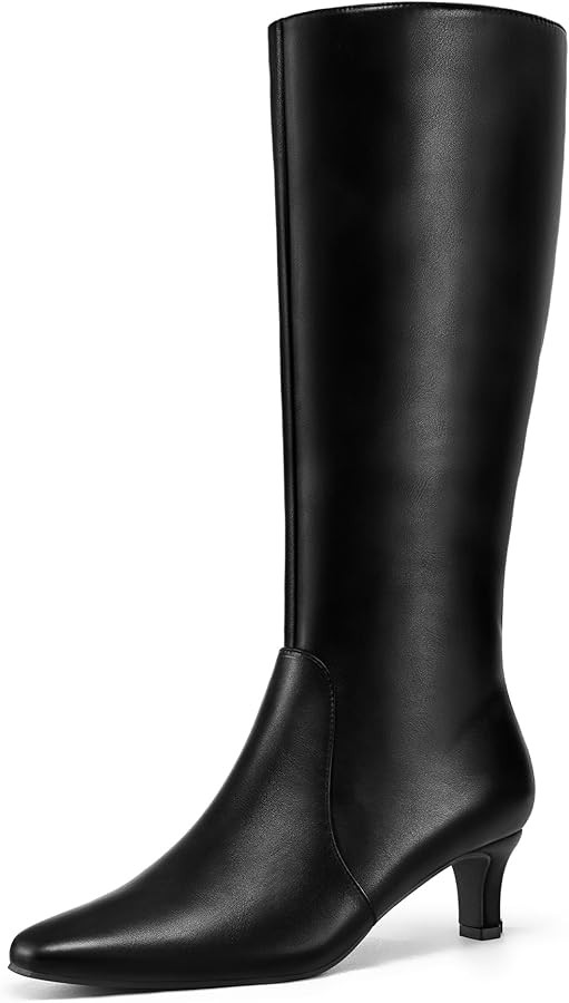 mysoft Women's Knee High Boots Kitten Heel Square Toe Fashion Tall Boots Side Zipper Long Boots | Amazon (US)