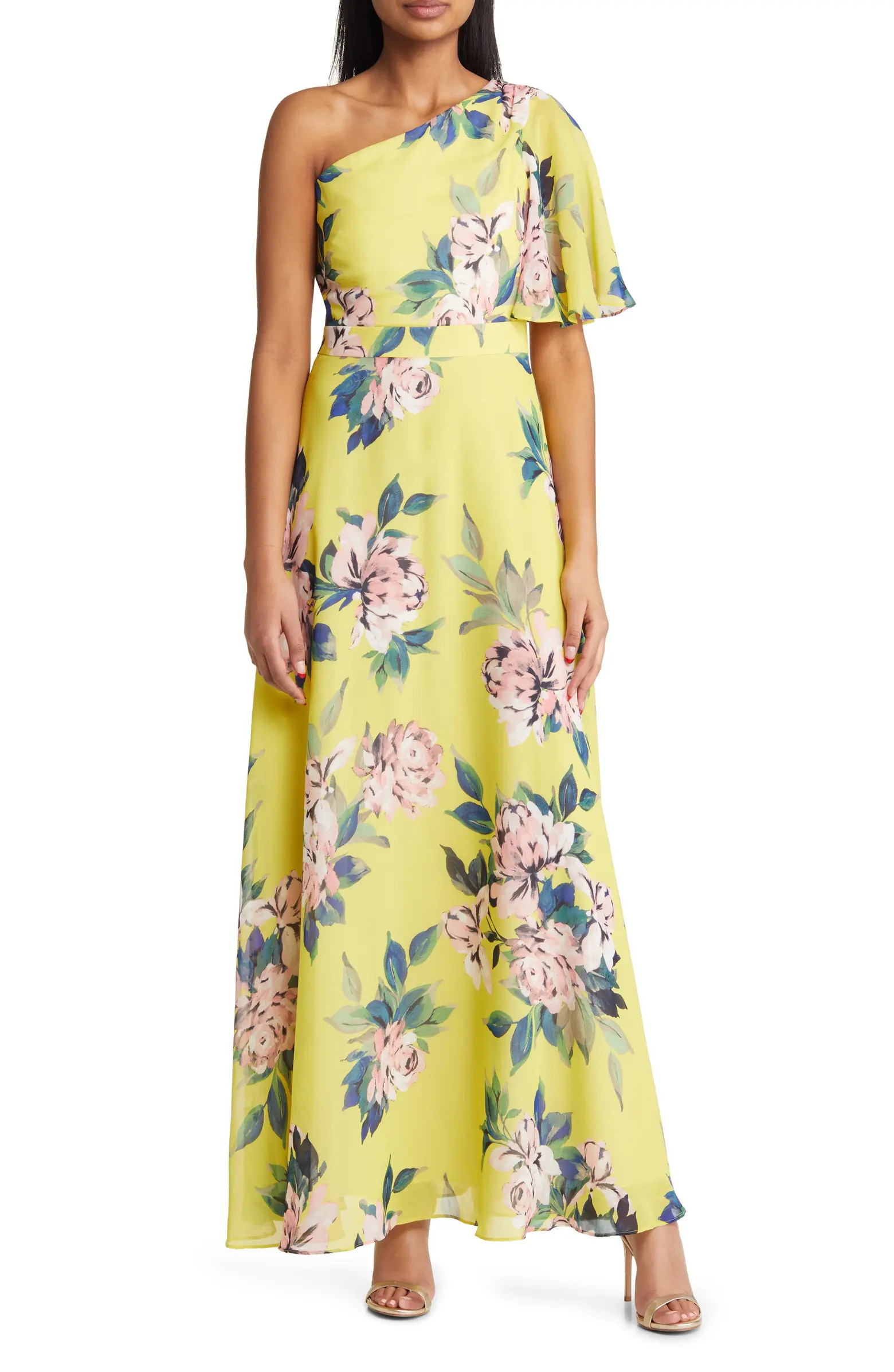 One-Shoulder Flutter Sleeve Maxi Dress | Nordstrom Rack