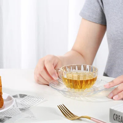 Glass Tea Cups And Saucers Set Of 6, Clear Coffee Mugs With Stainless Steel Spoon, Dishwasher & Microwave Safe Teacups For Espresso Cappuccino Latte T | Wayfair North America