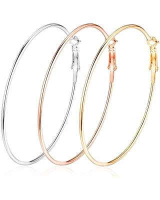 Huge Gold Hoop Earrings for Women - Plated 10k Gold Stainless Steel Hooped Earrings for Women, 70... | Amazon (US)