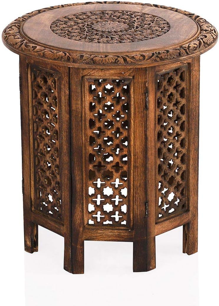 Shop LC Delivering Joy Nakkashi Natural Brown Hand Carved Wooden Centre End Table with Floral Car... | Amazon (US)