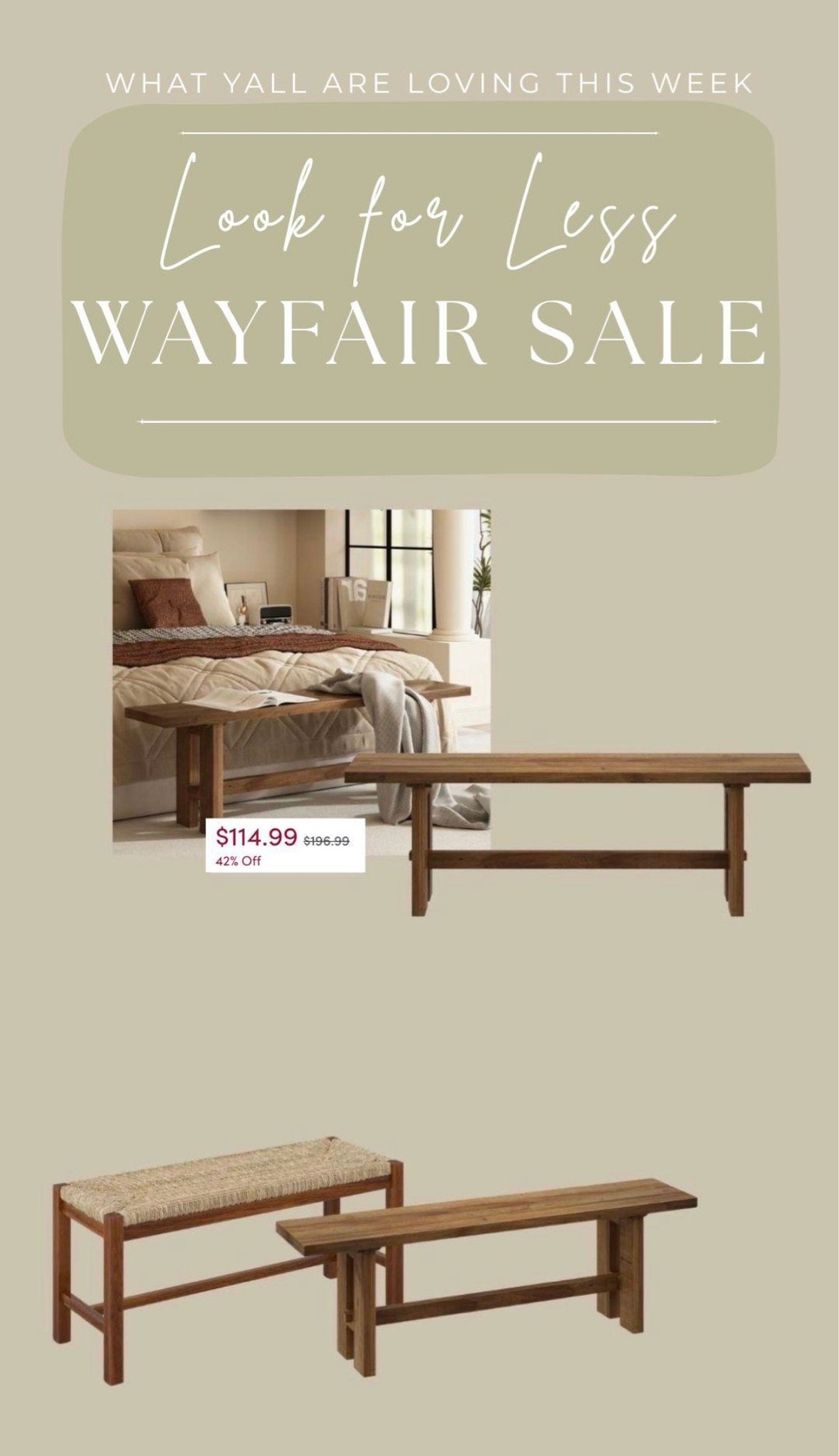 Sharing a little home favorite because I’m obsessed 😍 This wooden bench has been one of those pieces that ties everything together so effortlessly. It’s part of the Wayfair sale right now, so the timing couldn’t be better. If you love warm, minimal vibes, you need this. 


Labor Day sales, sale alert, Wayfair sale, bedroom bench, decor bench, bedroom inspo

 #LTKOver40 #LTKHome #LTKSaleAlert

#LTKHome #LTKSaleAlert