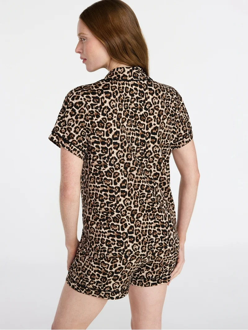 Joyspun Women's Dreamy Soft Collection Notch Top and Shorts Pajama Set, 2-Piece, Sizes XS-3X | Walmart (US)