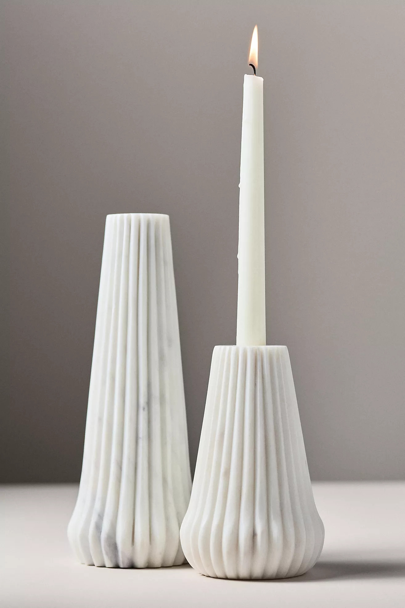 Ribbed White Marble Candleholder | Anthropologie (US)