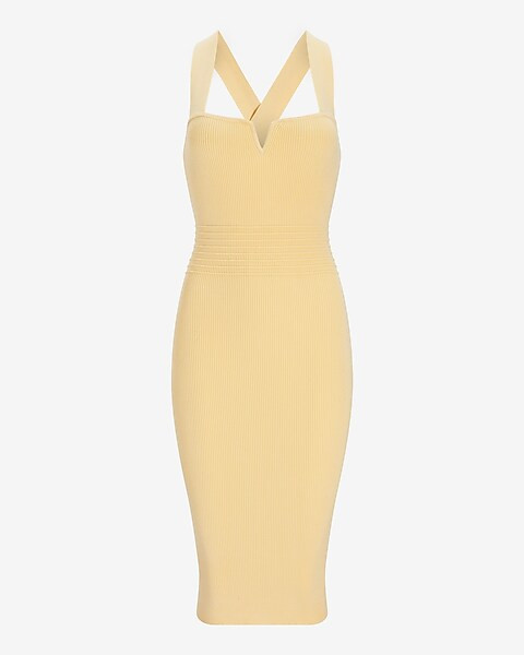 Body Contour Cross Back V-Wire Midi Dress | Express