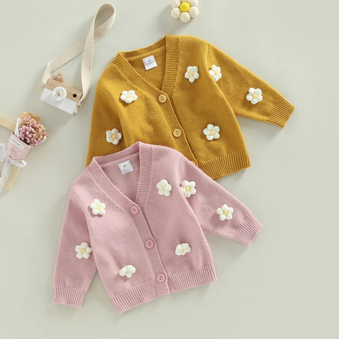 Flower Winter Warm Knit Cardigan Toddler Baby Girl Cardigan - Etsy | Etsy (US)