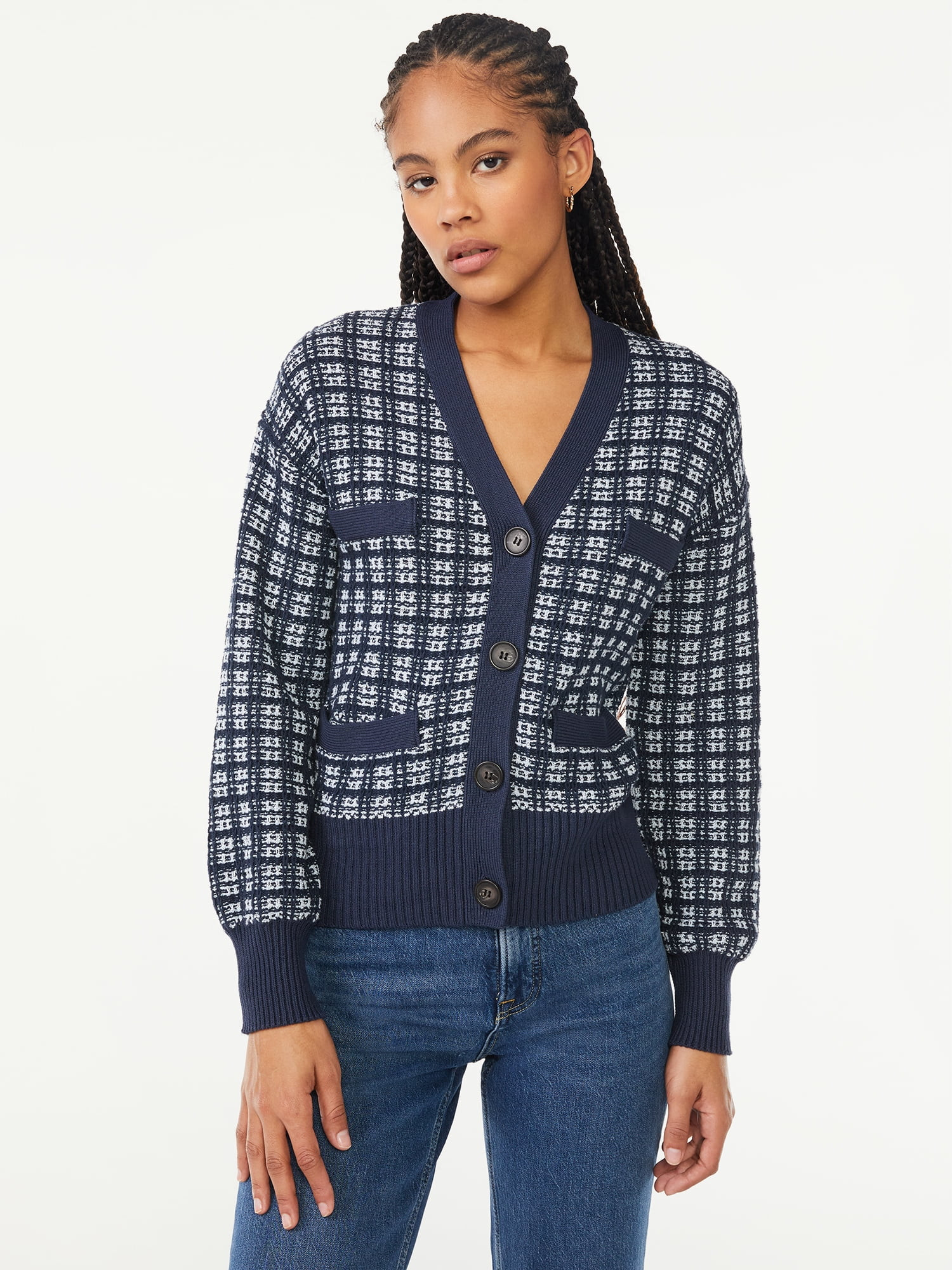 Free Assembly Women's Welt Pocket Sweater Cardigan | Walmart (US)
