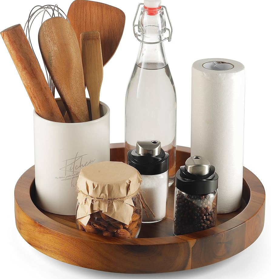 TIDITA 10" Wooden Lazy Susan Organizer for Cabinet, 360\u00b0 Rotation, High Rim | Amazon (US)