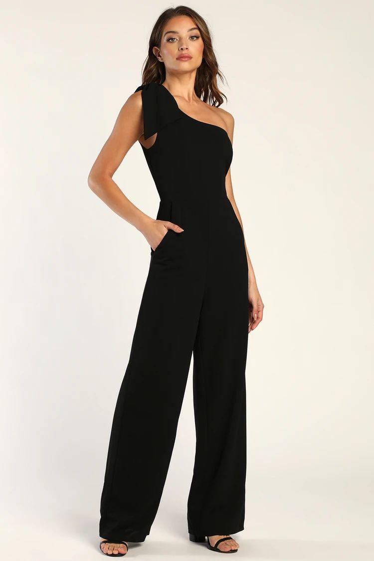Loveliest Style Black One-Shoulder Wide-Leg Jumpsuit | Lulus (US)