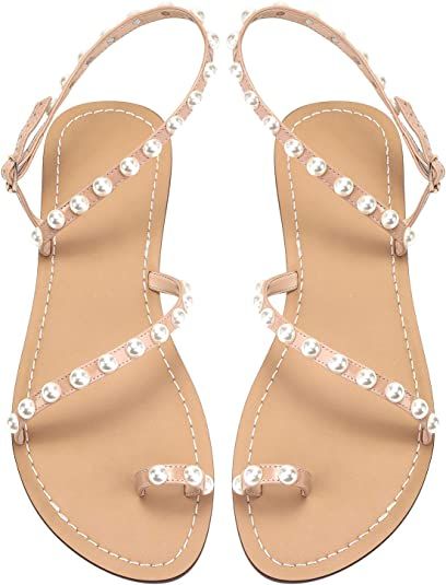 ZhuLinFeng Women'S Wedding Flat Sandals, White Lace Sandals, Beach Sandals, Wedding Party Dress W... | Amazon (US)