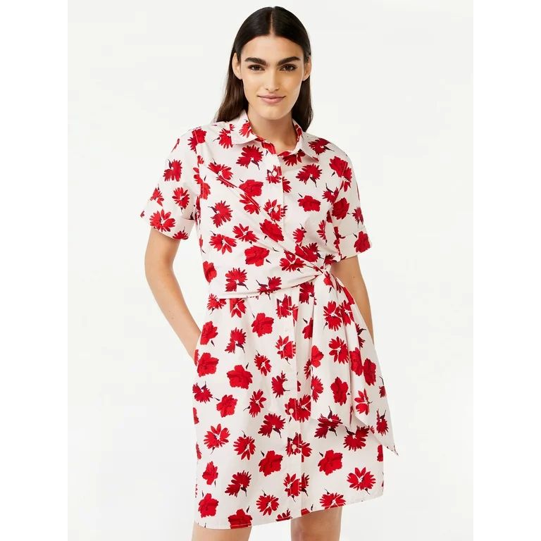 Free Assembly Women's Wrap Shirt Dress with Short Sleeves | Walmart (US)