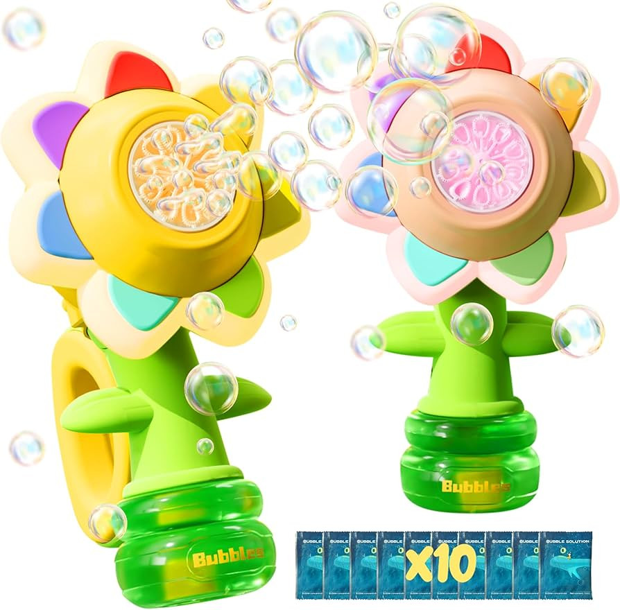 2 Pack Rechargeable Flower Bubble Guns for Kids W/LED Lights & 10 Refill Solutions, Fun Swing Dan... | Amazon (US)