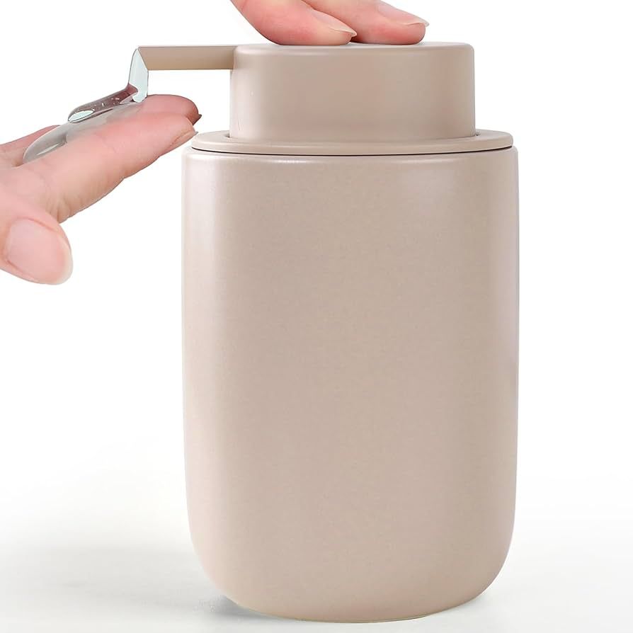 BosilunLife Lotion Pump Dispenser - Matte Khaki Soap Dispenser Bathroom Ceramic Dish Liquid Soap ... | Amazon (US)