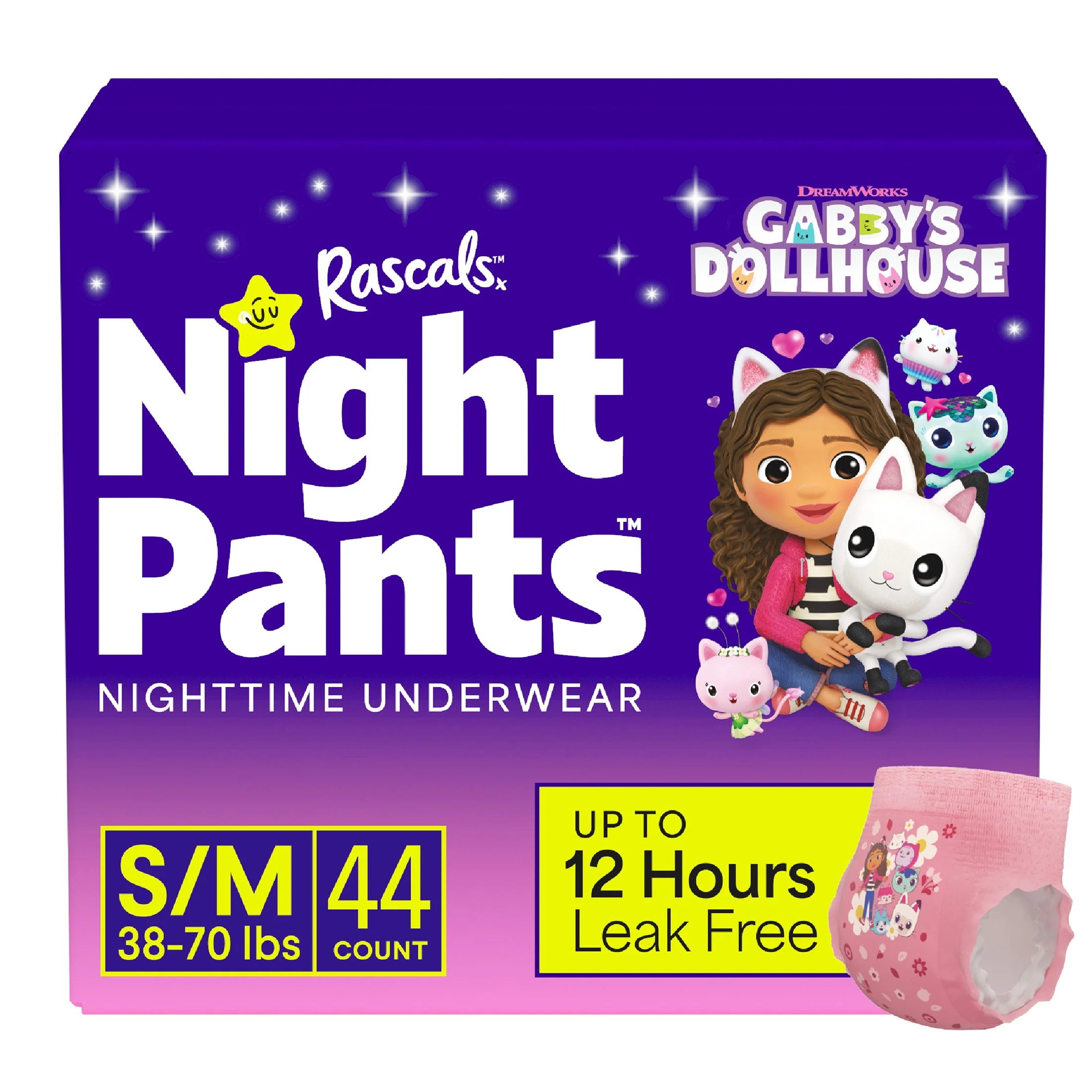 Rascals Night Pants Absorbent Girls Nighttime Bedwetting Underwear, Gabby's Dollhouse, S/M (38-70... | Walmart (US)