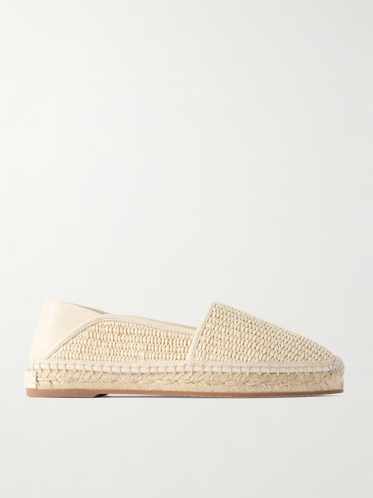 Manolo Blahnik - Espadra Collapsible-heel Leather-trimmed Raffia Espadrilles - White | NET-A-PORTER (US)