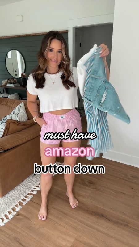 Must Have Amazon Button Down 🩵🤍 styled this striped button down with a western twist — would make a cute casual Nashville outfit or it’s also perfect for everyday wear! the lightweight material is perfect for summer — I sized up one for a more oversized fit! 

Tube Top — small
Button Down — medium
Shorts — 27

*my bag is the grey color option 

western outfit | western style | western fashion | country concert outfit | cowgirl boots outfit | western boots outfit | tecovas Annie boots | oversized striped button down shirt | high waisted jean shorts | high waisted denim shorts | smocked tube top 


#LTKShoeCrush #LTKFindsUnder100 #LTKFindsUnder50