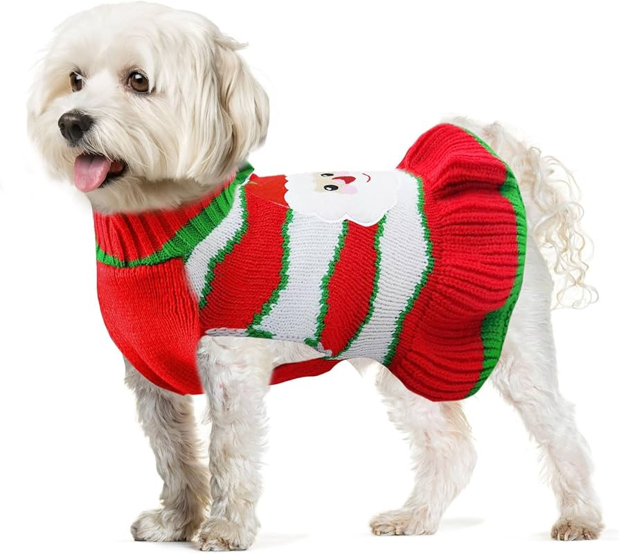 Dog Christmas Sweaters Santa Claus Xmas Dog Sweaters Dress with Leash Hole Christmas Dog Outfits ... | Amazon (US)