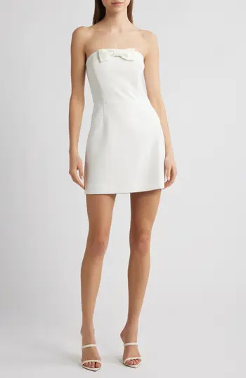 French Connection Whisper Bow Detail Minidress in Summer White at Nordstrom Rack, Size 12 | Nordstrom Rack