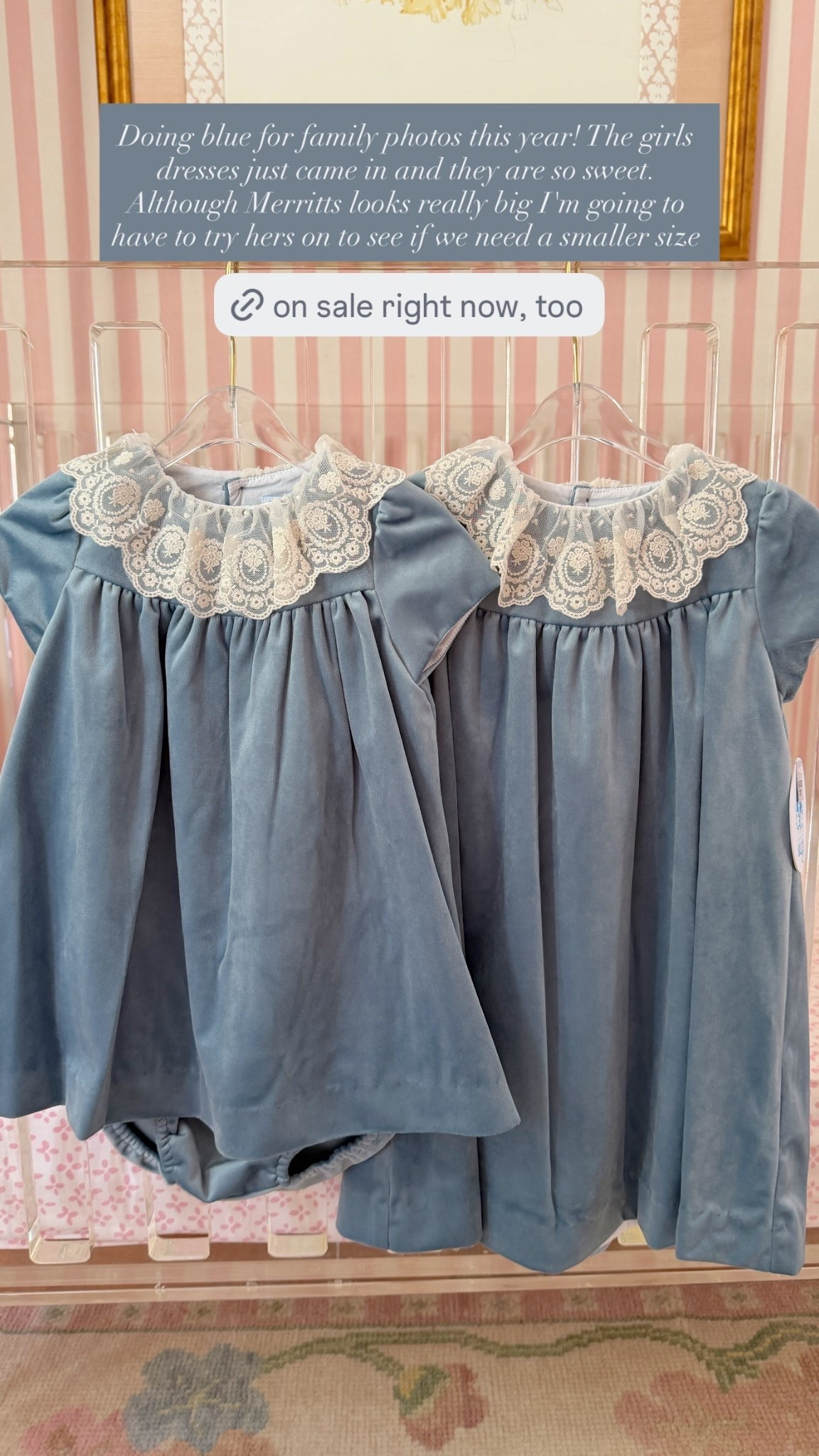 Doing blue for family photos this year! The girls dresses just came in and they are so sweet. Although Merritts looks really big I'm going to have to try hers on to see if we need a smaller size