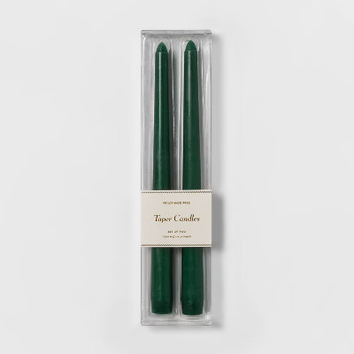2pk 11" Unscented Dripless Taper Candle (Green) - Threshold™ | Target