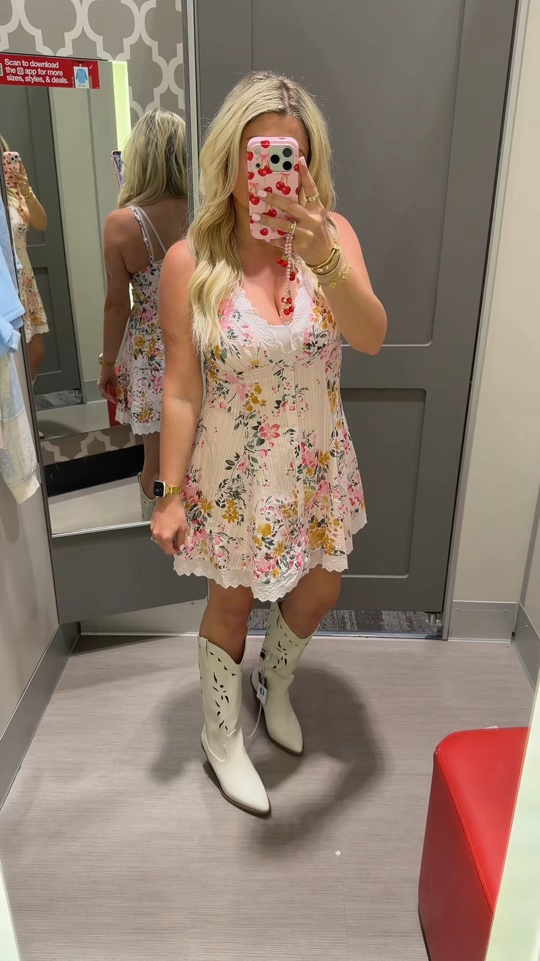 New floral dress 🌸 
@Target outfit 
Small dress
Cowgirl boots tts
Rodeo outfit
Spring outfit
Date night 
Vacation outfit 