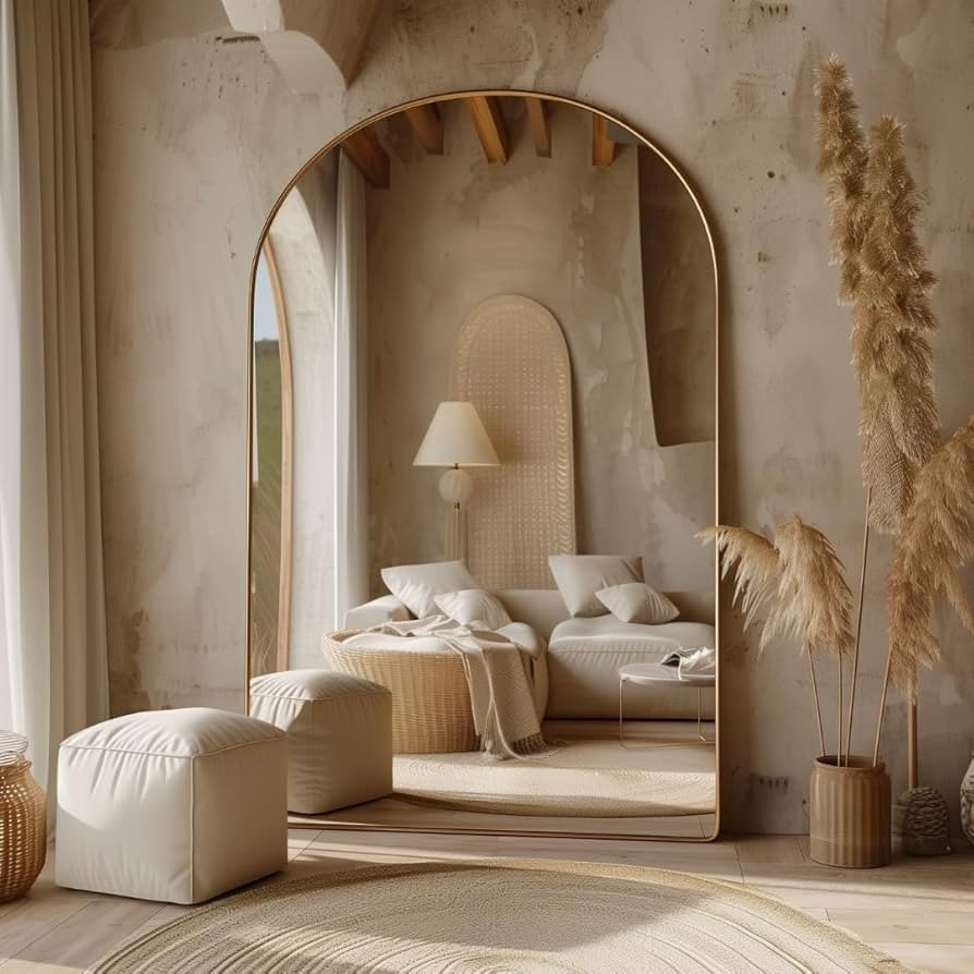 Oversized Arched Mirror 70x39 - Gold Thin Frame, Explosion-Proof Glass, Full-Length | Amazon (US)