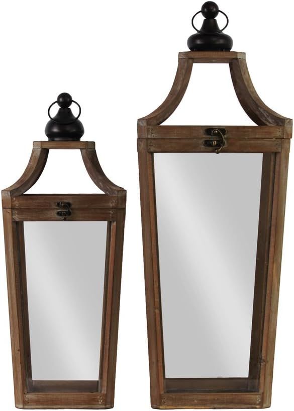 Urban Trends 39320 Wood Square Lantern with Ring Handle Set of Two Natural Finish Brown | Amazon (US)