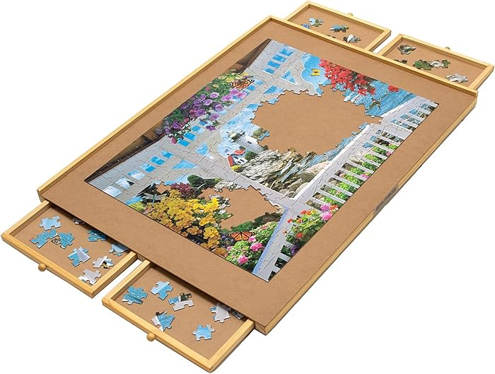Bits and Pieces Puzzle Board with Drawers – 1500 Piece Jigsaw Puzzle Table Organizer – Premiu... | Amazon (US)