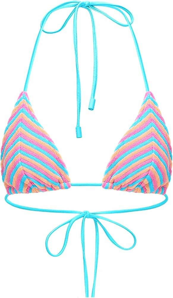 Women's Halter Bikini Top Sexy Padded Lace Up Swimsuit Tops Only Beachwear Fashion | Amazon (US)