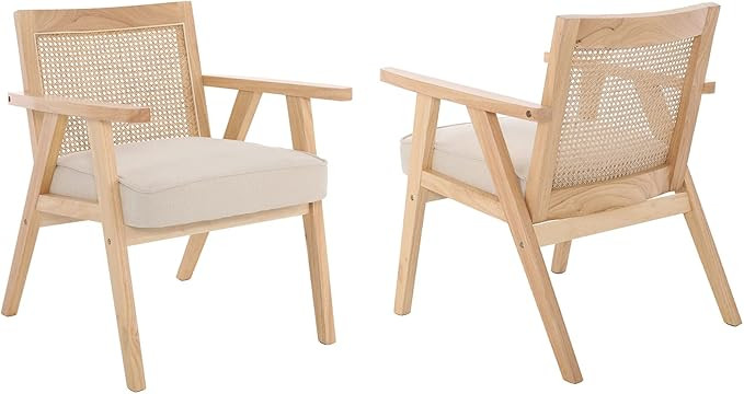 Guyou Mid Century Modern Rattan Accent Chair Set of 2, Upholstered Velvet Armchair with Rattan Ba... | Amazon (US)