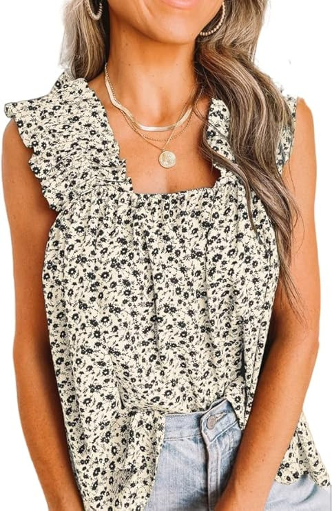 PRETTYGARDEN Womens Shirred Straps Pleated Beach Boho Floral Tank Top Beach Blouses | Amazon (US)