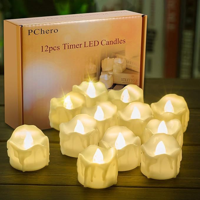 Battery Operated Timer Candles, PChero 12 Packs LED Flameless Votive Tea Lights Candles for Hallo... | Amazon (US)