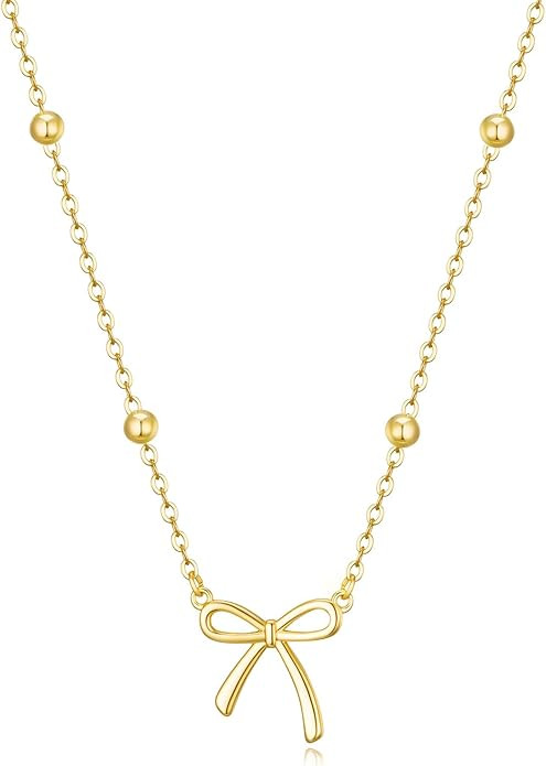 Christmas Gifts Stocking Stuffers for Women Dainty Bow Necklace 14K Gold Plated Cute Choker Small... | Amazon (US)