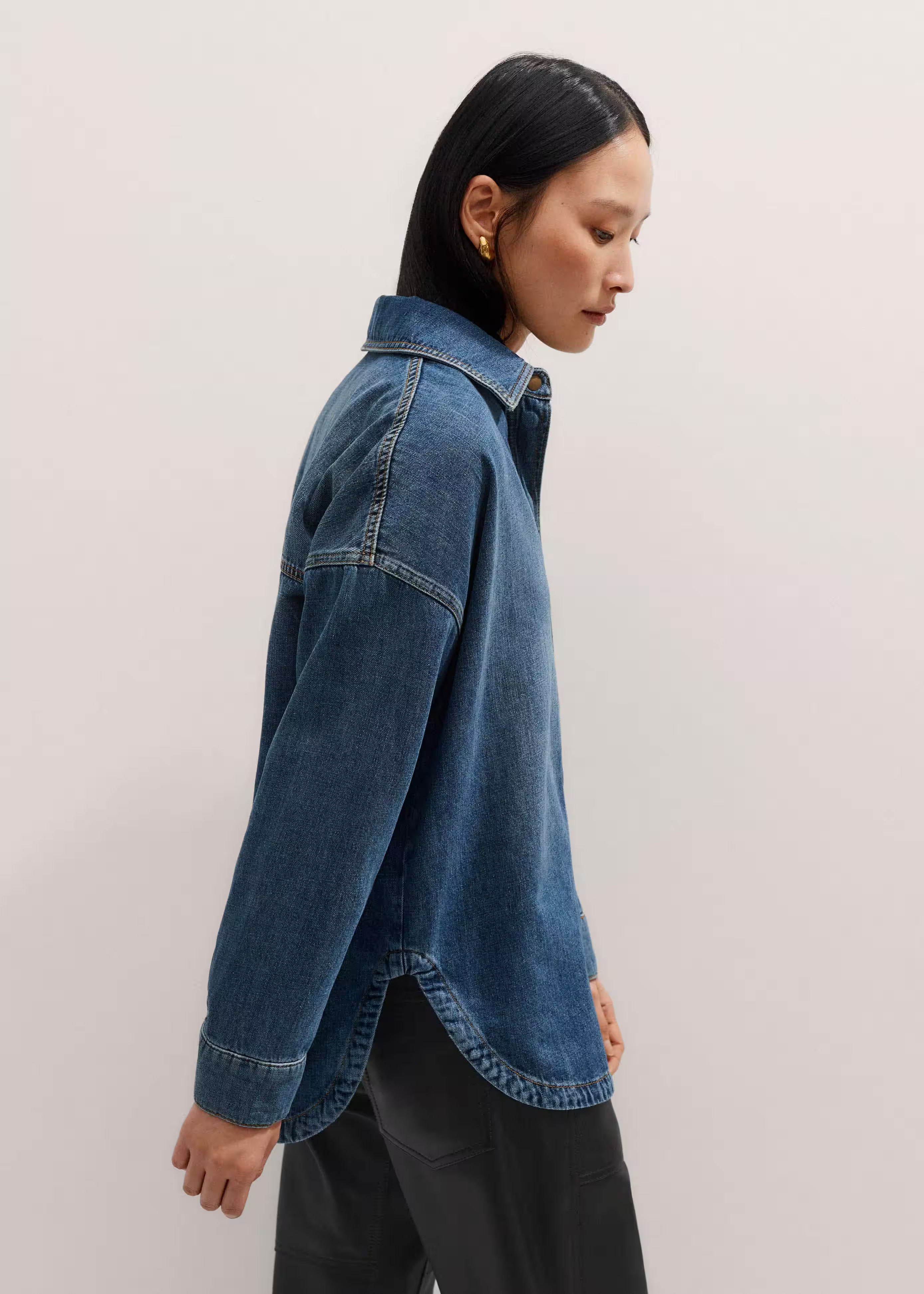 Women's Blue Oversized Denim Shacket | ME+EM | ME+EM Global (Excluding US)