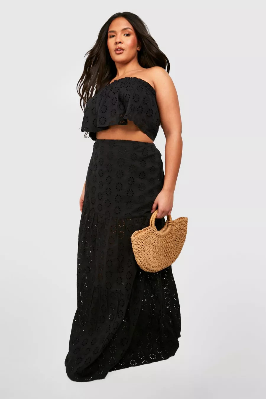 Plus Eyelet Off Shoulder Top & Maxi Skirt Two-Piece | boohoo (US & Canada)