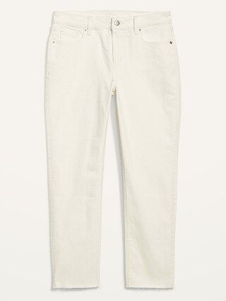 Mid-Rise Cut-Off White Boyfriend Jeans for Women | Old Navy (US)