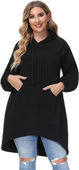 Women Long Sleeve Hoodie Sweatshirt Dress Plus Size Fleece Pullover Dress with Pocket | Amazon (US)