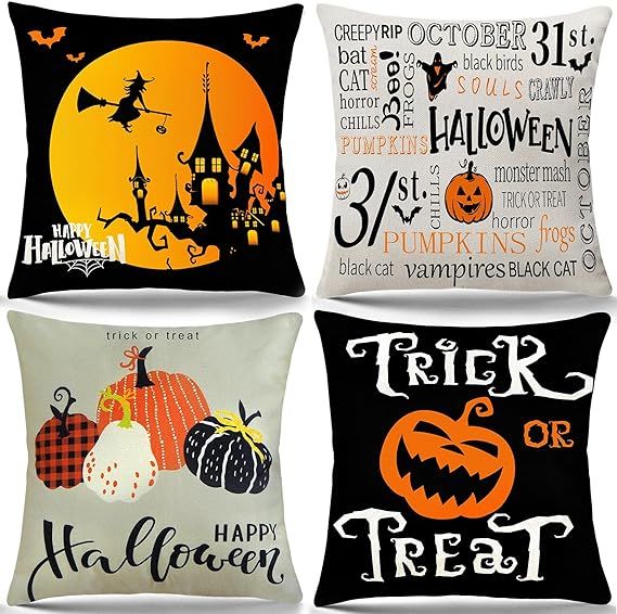 Halloween Decorations Indoor Pillow Covers, Halloween Party Fall Decor Pumpkin Decorative Throw P... | Amazon (US)