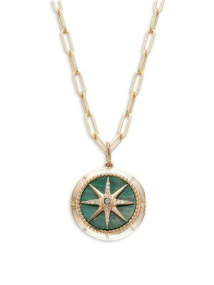 Effy 14K Yellow Gold, Malachite &amp; Black Diamond Star Burst Pendant Necklace on SALE | Saks OF... | Saks Fifth Avenue OFF 5TH