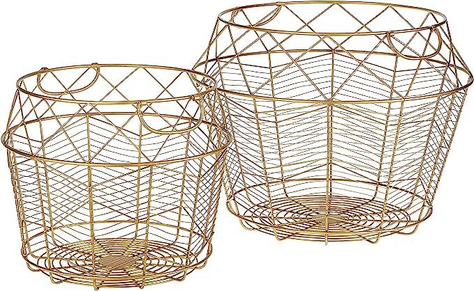 Amazon.com: Amazon Brand - Rivet Modern Tall Geometric Wire Baskets, Set of 2, 13.25"H and 10.75"... | Amazon (US)