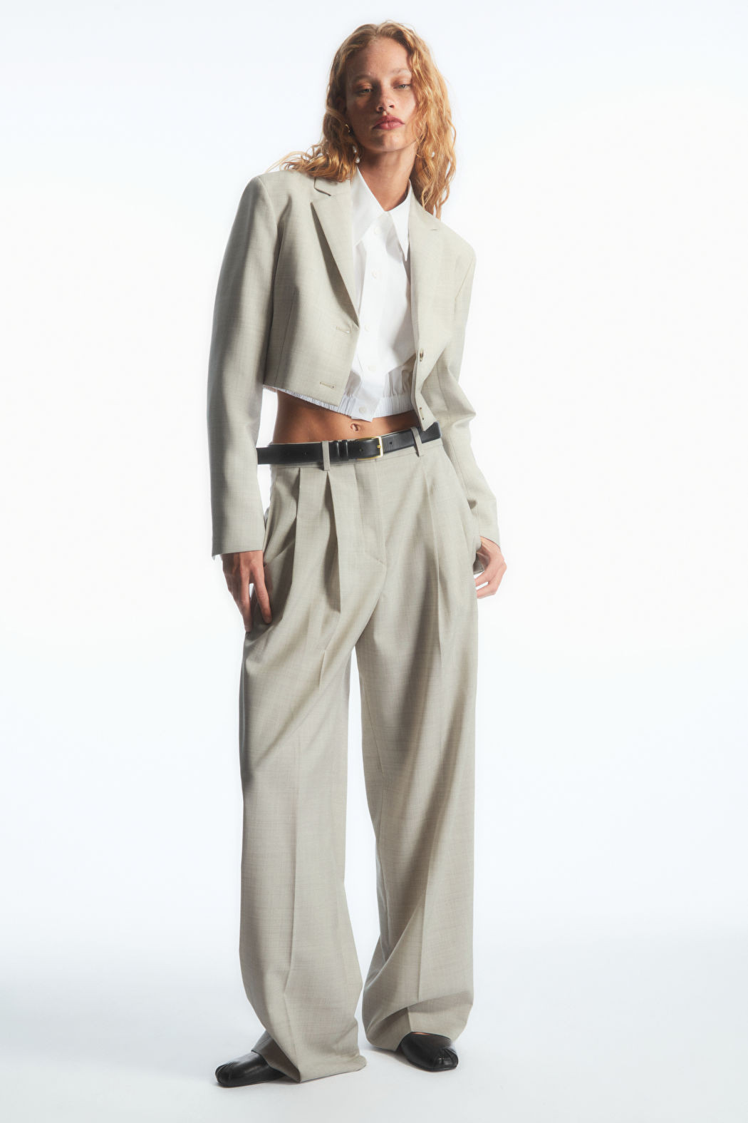 WIDE-LEG TAILORED WOOL PANTS - LIGHT BEIGE - Trousers - COS | COS (US)